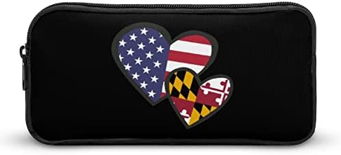Преплетувачки срца Американско знаме на Америка, Мериленд, голем молив, минималистичка торбичка за пенкало, преносна торба за шминка
