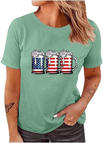 Пиво американско знаме 4-ти јули врвови за жени кошули за ден на независност 2023 летни кратки ракави о-вратови маички блузи