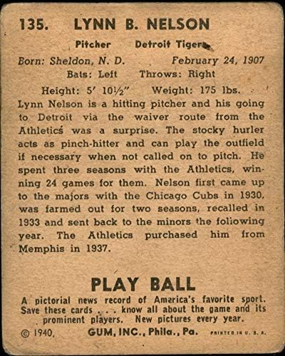 1940 Играјте ја топката # 135 Лин Лијн диск Нелсон Детроит Тигерс Фер тигри