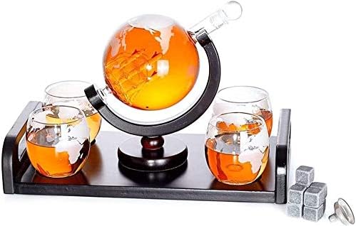 Кристал за виски за кристал сет стакло виски за виски постави 1000ml виски декотер брод глобус сет со 4 светски очила за виски