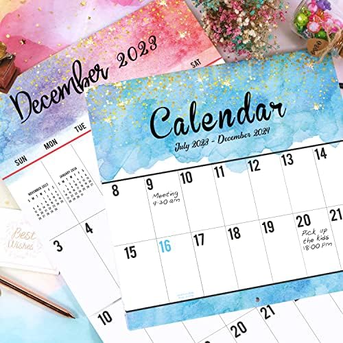 2023-2024 Wallиден календар - 18 -месечен месечен календар на wallидови, јули 2023 година - декември 2024 година, Голем печатен календар на wallидови од голема мрежа 2023-2024, 12 x 24 - Дебе