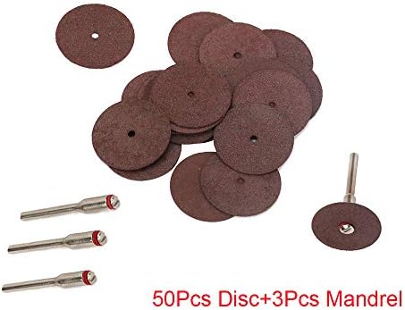 Додатоци за WENFO 50PCS 25мм кафеави дискови за сечење смола исечени, 3 парчиња 2,35мм завртка за завртка за глава за сечење на сите видови на метални, ротациони алатки кои м