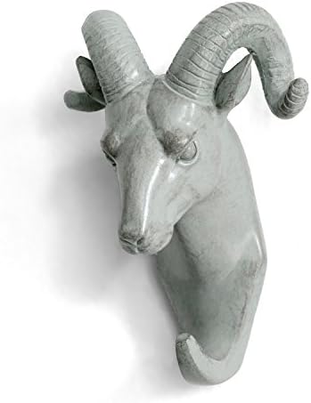 Herngee овца глава единечна wallидна кука / закачалка во облик на животно во облик на кука тешка, рустикална, украсен подарок, сива
