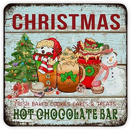 Божиќно топло какао и Дедо Мраз метални знаци со метални печати за метална уметност знак за знак за wallид за wallидови за Божиќ, гаража,