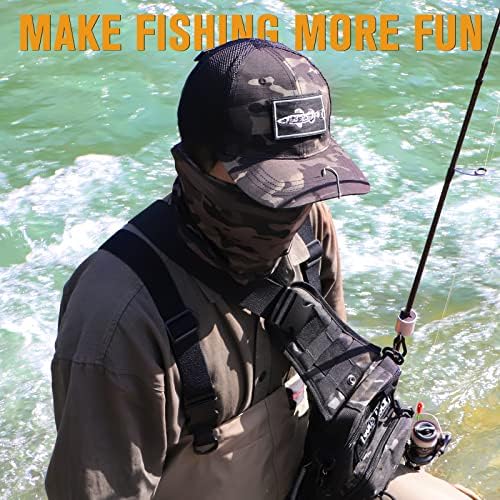 Сет на риболов со риболов DIY, камуфлажа риболов за мажи со заменливи везени лого, мува риболов капа, црна/зелена сет