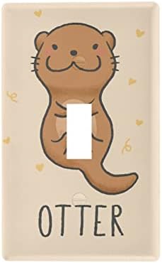 Yyzzh симпатично otter бебе со срцев цртан филм карактер на BEIGE TOGGLE SWITCH SWITCH SWITCH PLATE 2,9 x 4,6 светлосна плоча за украсување на wallидна плоча