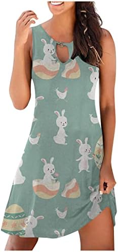 Ruziyoog Велигденски краток мини фустан за жени Bunny Печатено печатено копче за клучеви за клучеви Обично лабава лабава маичка