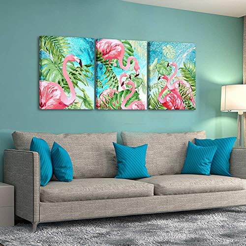 Руши платно wallидна уметност 3 парчиња фламинго wallидна уметност бохо декор за спална соба животно слика палма зелена тропска