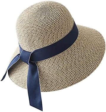 Капчиња за плажа за жени широко гребени сонце со вратоврска спакувани летни слама капачиња за женски одмор флопи преклопен сонх
