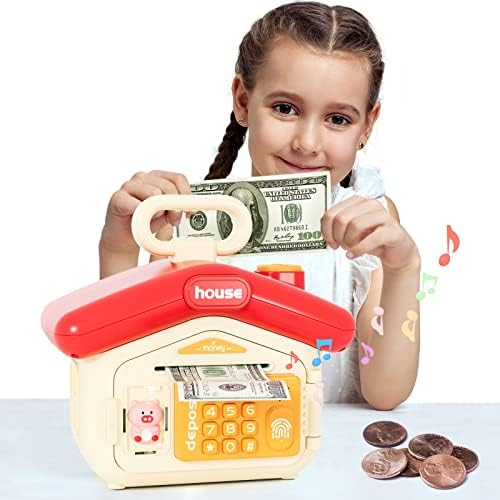 Електронски свинги банкарски играчки за деца, симпатична банкомат за заштеда на монети пари со лозинка и симулација на отпечатоци,