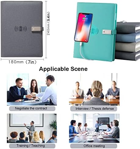 Yasez USB полнење тетратка за полнење A5 портфолио Организатор на фолио со 8000mAh Мобилна моќност 16GU канцелариски материјали