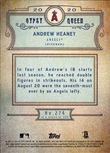 2020 година Цигански кралица 274 Ендру Хејни Лос Анџелес Ангели Бејзбол картичка