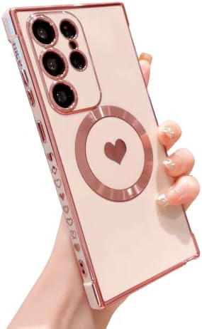 Фила Магнетни Полнење Телефон Случај За Samsung Galaxy S23 Ултра 5g [Компатибилен Со MagSafe ] Нова Позлата Симпатична Срце Заштитен Капак За Жени Мека Шокпропустливи Браник Сл?