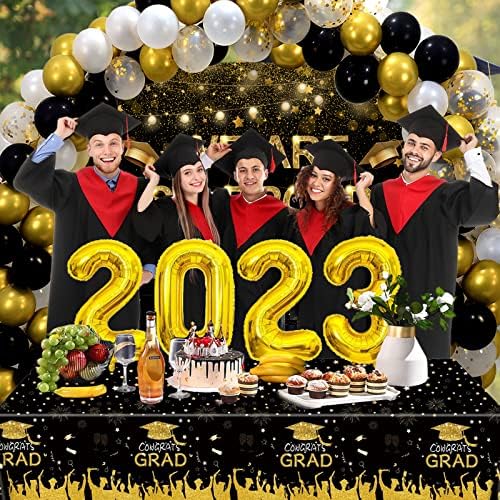 Критичари Дипломирања Украси За Забави 2023 Година-Црно И Злато Ние Сме Толку Горди На Вас Банер Позадина, Балони Лак Венец Комплет,