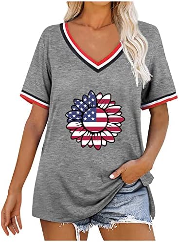 Денот на независноста на врвот на жените американски кошули со знаме starsвезди ленти со кратки ракави патриотски маички против вратот