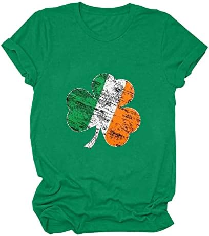Ирско Шамрок Ирска знаме Среќа Св. Ден за подароци за Денот на Сент Патрик, женски симпатични маички за печатење на детелина, кои излегуваат на врвови