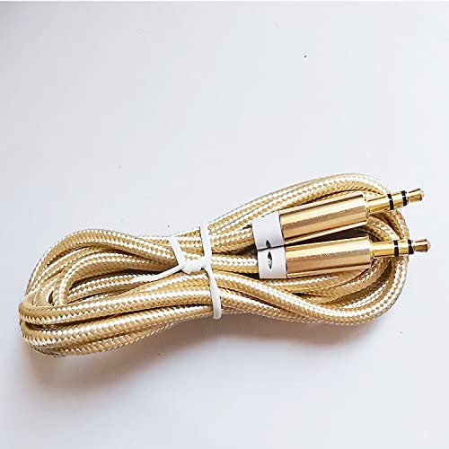Faoyliye 3,5 mm најлонски плетенка стерео аудио кабел, 4,9ft/1,5m машки до машки аудио кабел за аудио кабел компатибилни iPhone, iPads и други 3,5 mm DC приклучок-порта-злато-злато