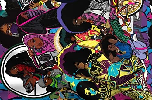 Лажица Ткаенина-Фанки Графити Хип Хоп Колаж Голем Печатење Ротира Афроамериканец Печатени На Ливче Потпис Памучна Ткаенина Масти