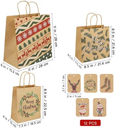 ТОЈАНДОНА 12 ПАРЧИЊА Божиќни Крафт Кеси Хартиени Торби За Пакување Подароци Со Рачки Торби За Божиќни Задоволства За Божиќни Забави