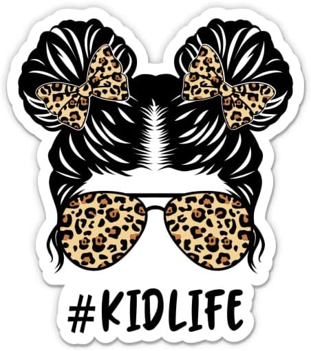 #Kidlife леопард образец симпатична налепница - 3 налепница за лаптоп - водоотпорен винил за автомобил, телефон, шише со вода - дете живот на мама