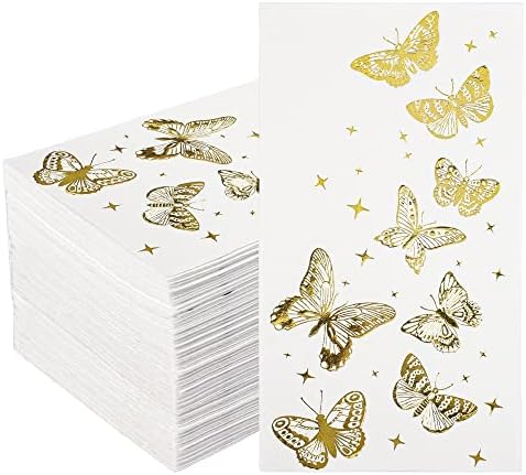 60 парчиња златна пеперутка хартија салфетки златни фолија гости салфетки пеперутка за еднократна употреба салфетки бели и златни хартиени рачни крпи за свадбена ?