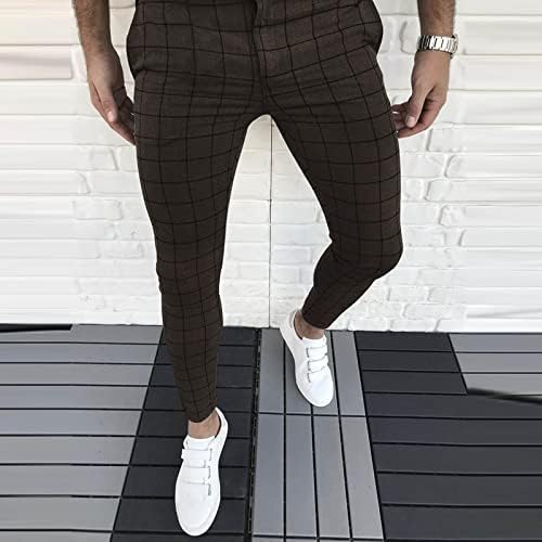 Dudubaby мажи еластични панталони за половината Машки панталони со повеќе џеб мали нозе тенки алатки обични панталони