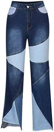 Фармерки за женски крпеници одблесоци се протегаат со високи половини, култури, суровини од полите, панталони, широки нозе дневна панделка, пантоло