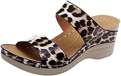 Huihaixiangbao Сандали за жени женски лак поддршка удобни сандали леопард во затворено одење летни чевли