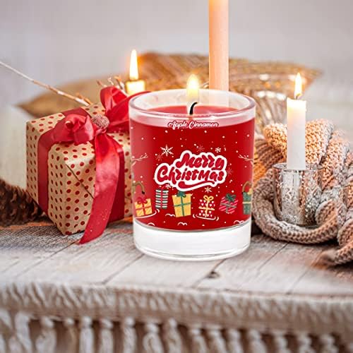 Божиќно-црвена миризлива свеќа, 8oz стаклена тегла соја восочна јаболко и свеќа од цимет, подарок за свеќа од ароматерапија за Денот