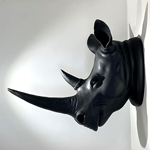 Yl занаетчиски скулптури со носорог скулптура животински wallид декор уметност, 14 на 10,8 на 6,8 инчи, црна