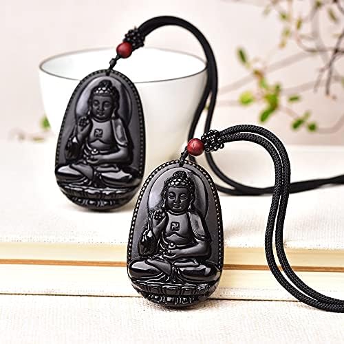 Ruitaiqin shitu 1pc natura obsidian crystal stone figurine приврзок заздравување камен на Буда врежан среќен амајлија приврзок за мажи жени накит ylsh106