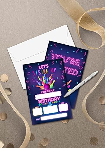 Ајде Да Започнеме Покани За Боречка Роденденска Забава-Материјали За Забава За Куглање-Пополнете Ги Празните Покани За Роденденска Забава - 20 Картички За Покани Со