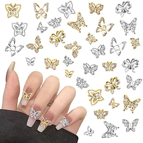40 компјутери пеперутка нокти привлечност 3Д легура на ноктите шарми сјајни кристални rhinestones нокти додатоци за уметност нокти