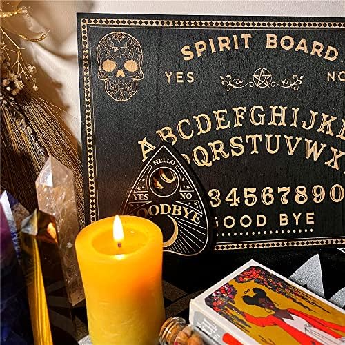 Комплет за штанд на Окдоки Црн дух и тарото картичка | Црна дрвена ласерска врежана духовна табла | Единствена игра со метафизички духови | Табла