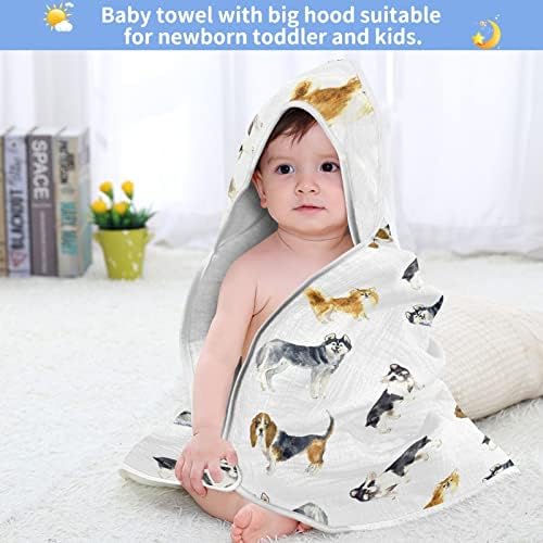 vvfelixl Бебе качулка пешкир хаски булдог дахшунд апсорбирачки бебиња крпи памук мека бања пешкир за новороденче, дете 35x35in кутре бело
