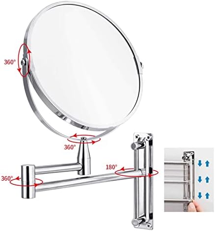 Zaahh 8 Wallид монтиран шминка огледало, 360 ° Swivel Extendable Cosmetic Vanity Mirric