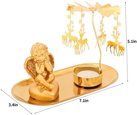 Држач за Свеќи Што Се Врти злато Фријгардцн Ротациони Божиќни Свеќници Со Ангелска Послужавник За Божиќна Декорација Што Врти Свеќници