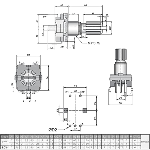 Филект 5 парчиња Ротационен Кодер Од 360 Степени Прекинувач За Дигитален Потенциометар ЕЦ11 7 Пина 15мм вратило 5 парчиња
