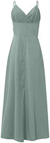 Фрагарн лизгачки фустан за жени Бохемија без ракав фустан со половината со поделена летна лесна вратоврска градиент за боење на бојата пријатна макси фустан