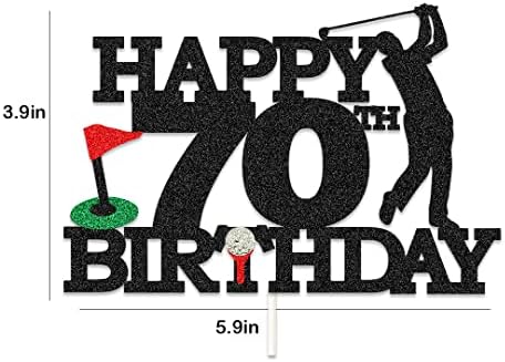 Врвови за торта за голф, 70 -ти среќен роденден на торта за торта, голф 70 -ти среќен роденденски украси за торта за голф и 70 -та тематска