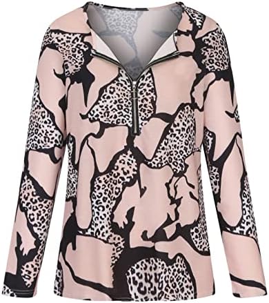 Женски Модни Врвови Со Патент V Вратот Печатени Маици Со Долги Ракави Опуштено Вклопување Обичен Пуловер Обична Блуза Со Патент