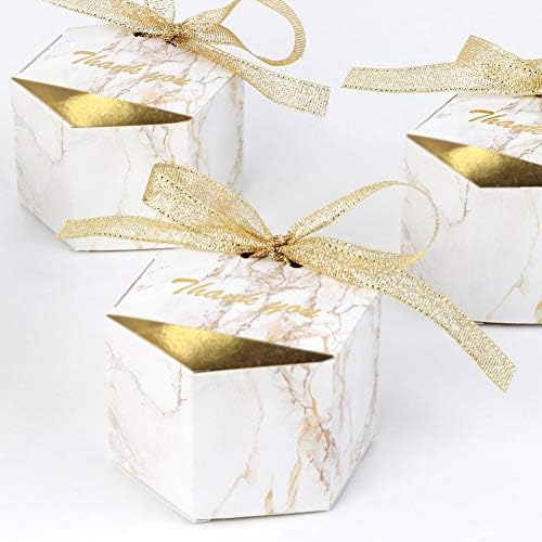 AerWo 50pcs Мермер Свадба Партија Корист Кутии, Злато Свадба Бонбони Кутии Кеси Шестоаголна Чоколадо Третираат Подарок Кутии
