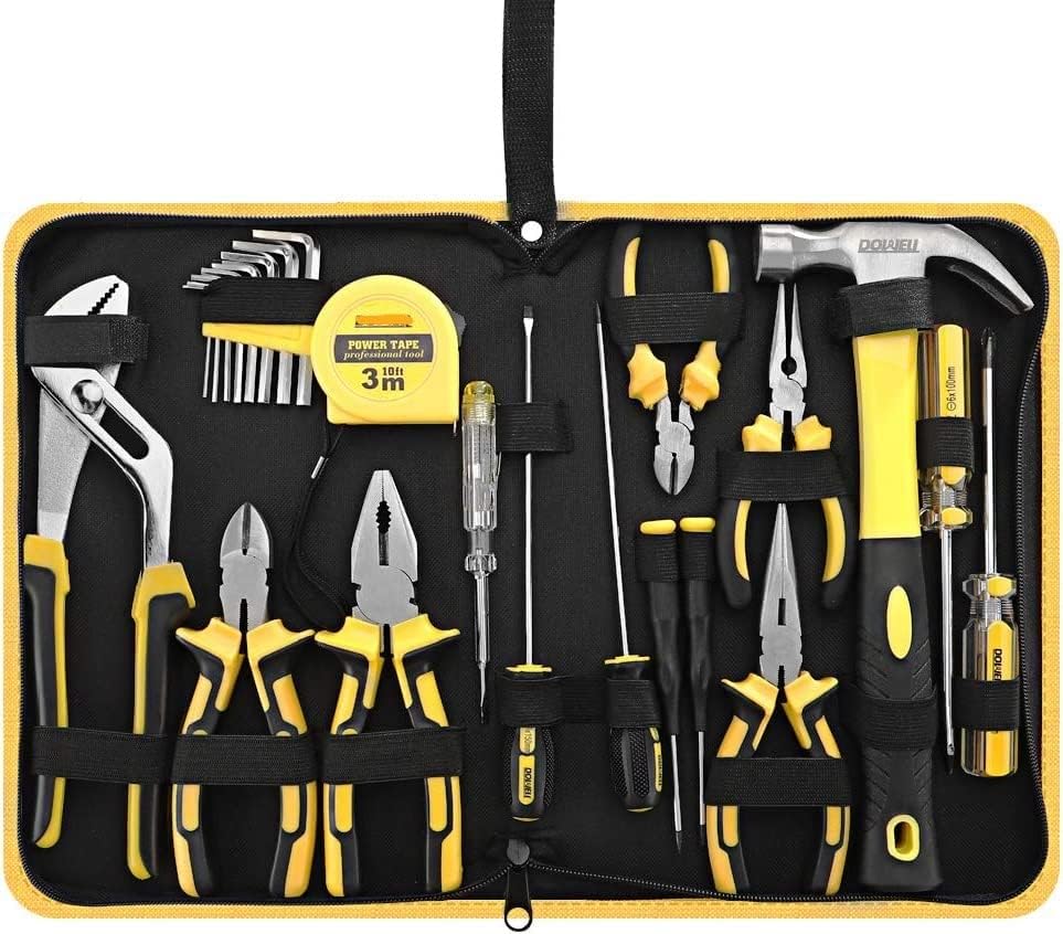 24 парчиња сет на алатки за сопственици на домови, комплет за рачни алатки за дома со преносна торба за алатки