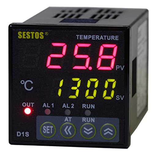 Контролер на дигитална температура Sestos D1S-2R-220 AC 110-240V, контролен опсег -50 ~ 1300 ℃ Индикација и контрола на црна боја