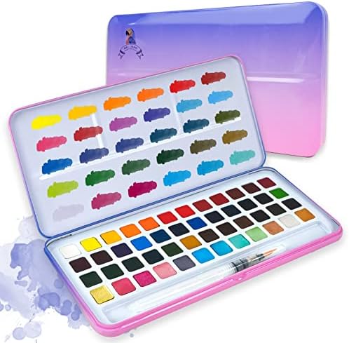 2 пакувања на Meiliang Atquolour Paint Set 84 живописни бои вклучува 12 метални сјајни цврсти бои во џебна кутија со метален прстен и четка