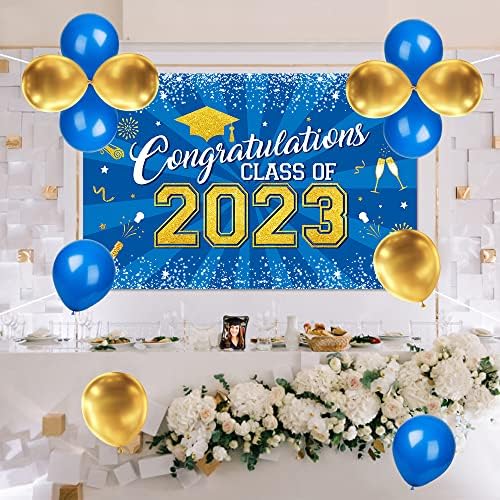 УТИШОП 13 парчиња Декорации За Забава За Дипломирање 2023 Година, Сина Златна Честитка Град Банер Класа Од 2023 Година Фото Позадина