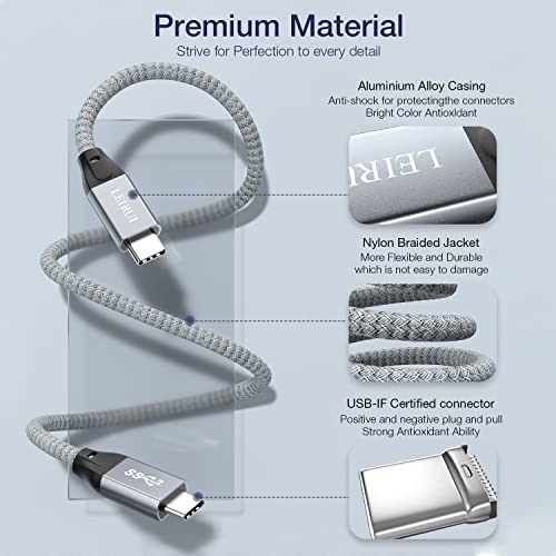 Leirui USB C до USB C кабел, 9.9ft USB 3.2 100W Брзо полнење 20Gbps трансфер на податоци, 4K видео кабел компатибилен со Thunderbolt