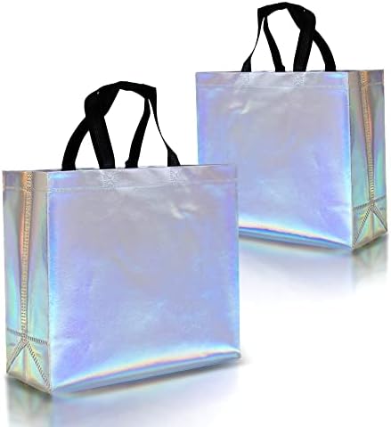 Буш Иридентни Торби За Подароци Со Голема Големина-Комплет од 12 Холографски Кеси За Подароци За Повеќекратна Употреба Со Рачки-Торби