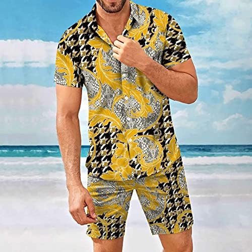 Сет на кошула за смешни плажа 4Zhuzi, сет на кошули со клучеви со кратки ракави на кратки ракави и шорцеви Хавајски маици за