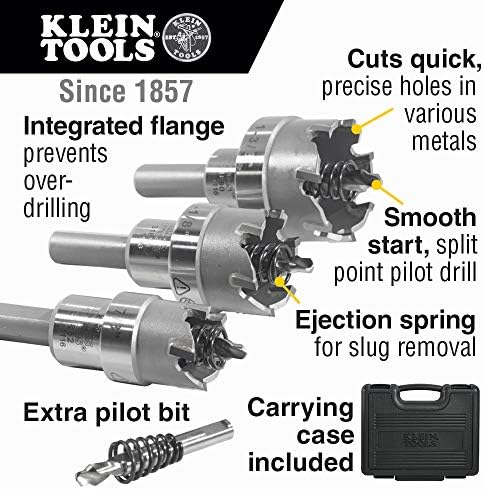Klein Tools 31872 Комплет за сечење на тешки дупки и возач на влијанија, 7-во-1 сет на приклучок за флип, 6 хексадецимални големини на возачот